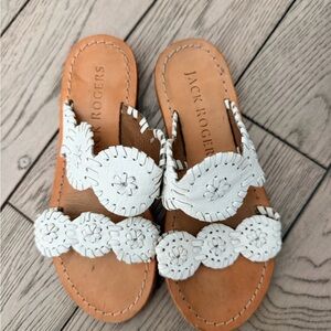 Jack Rogers White Leather Girls Slide Sandals